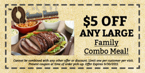 $5 Off Single Combo Meal Coupon at Ludington MI BBQ Smokehouse